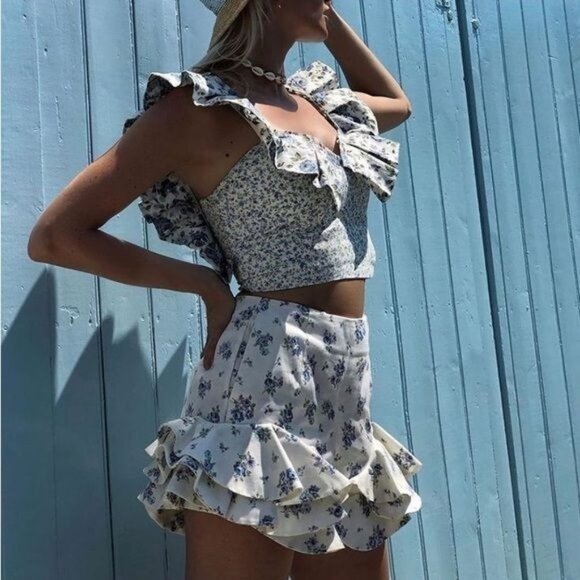 Petersyn Sybil Cropped Floral Smocked Top Size L New - Picture 3 of 11